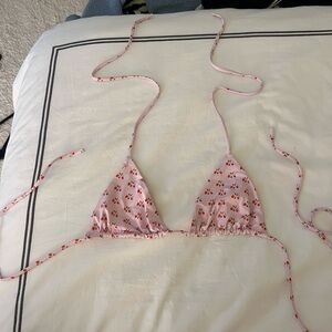 Pink strawberry Frankie’s bikinis Triangle Bikini Top